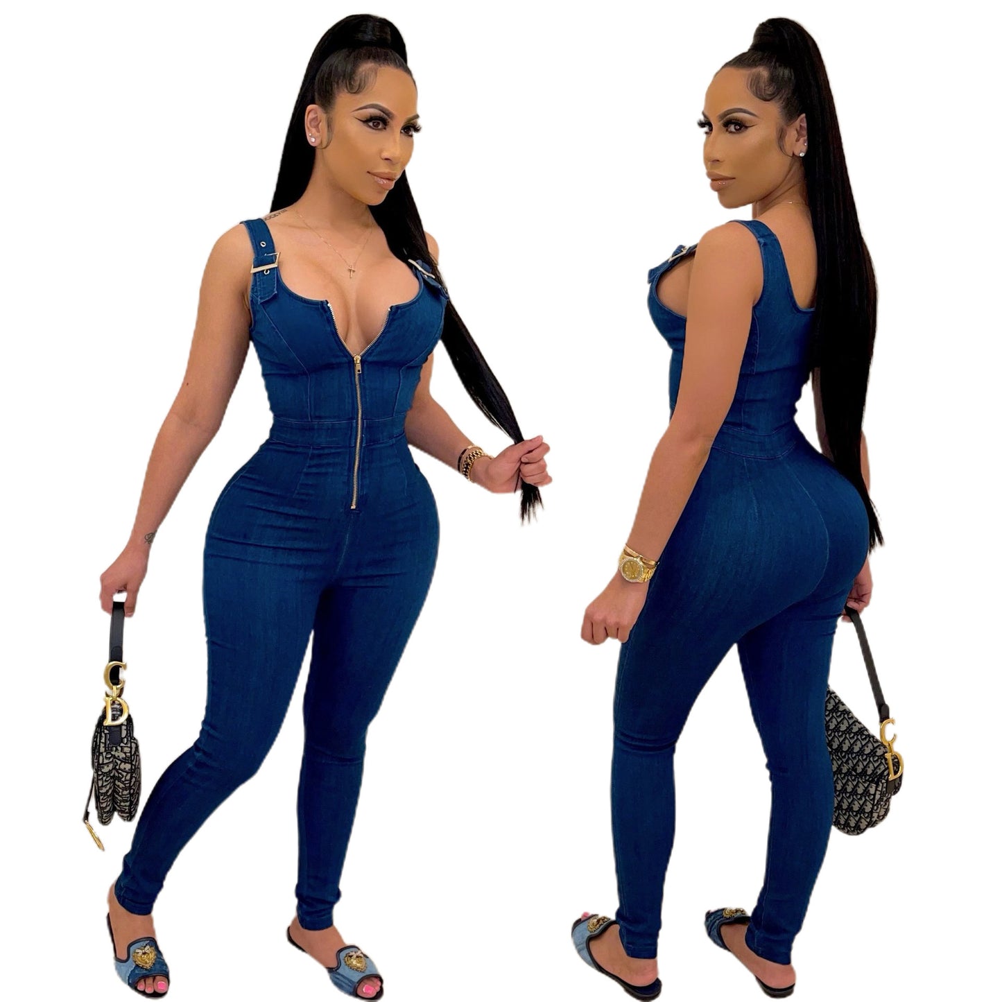 High Elastic Overalls Denim Jumpsuit